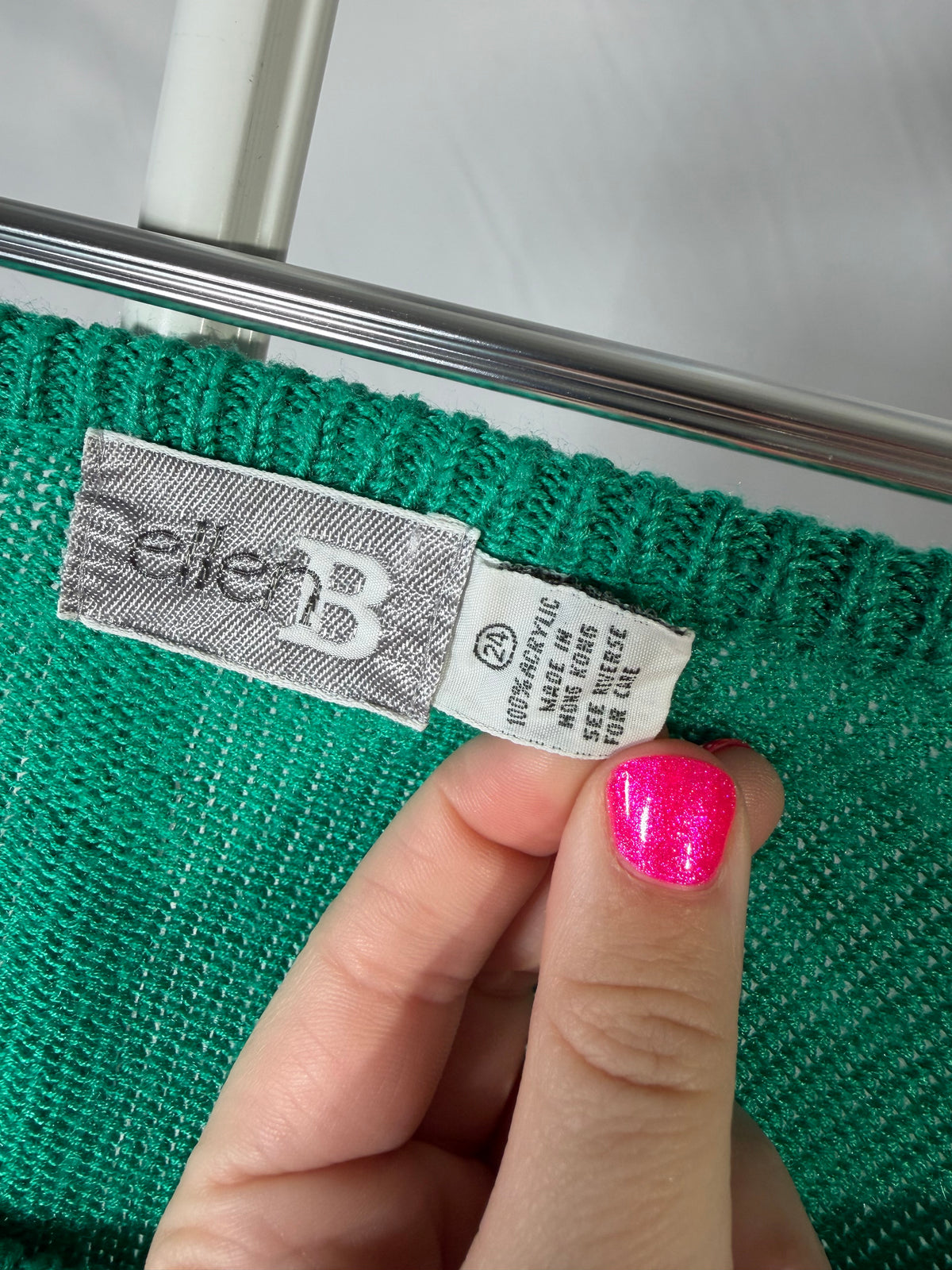 Vintage 90s Ellen B green open knit cap sleeve sweater