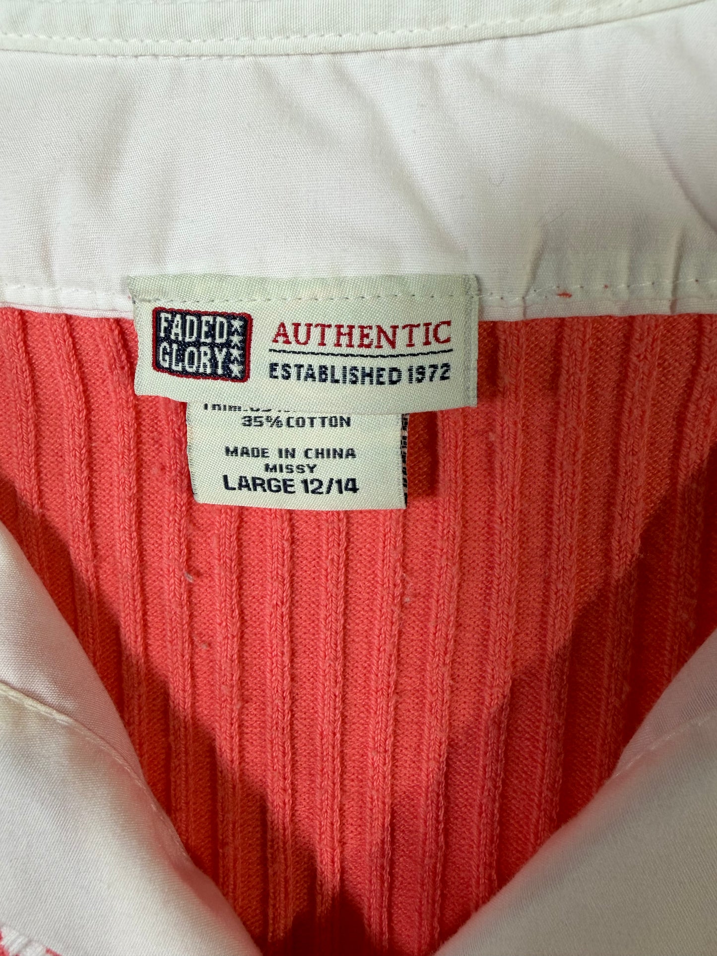 Vintage Y2K Faded Glory coral striped detail collared sweater