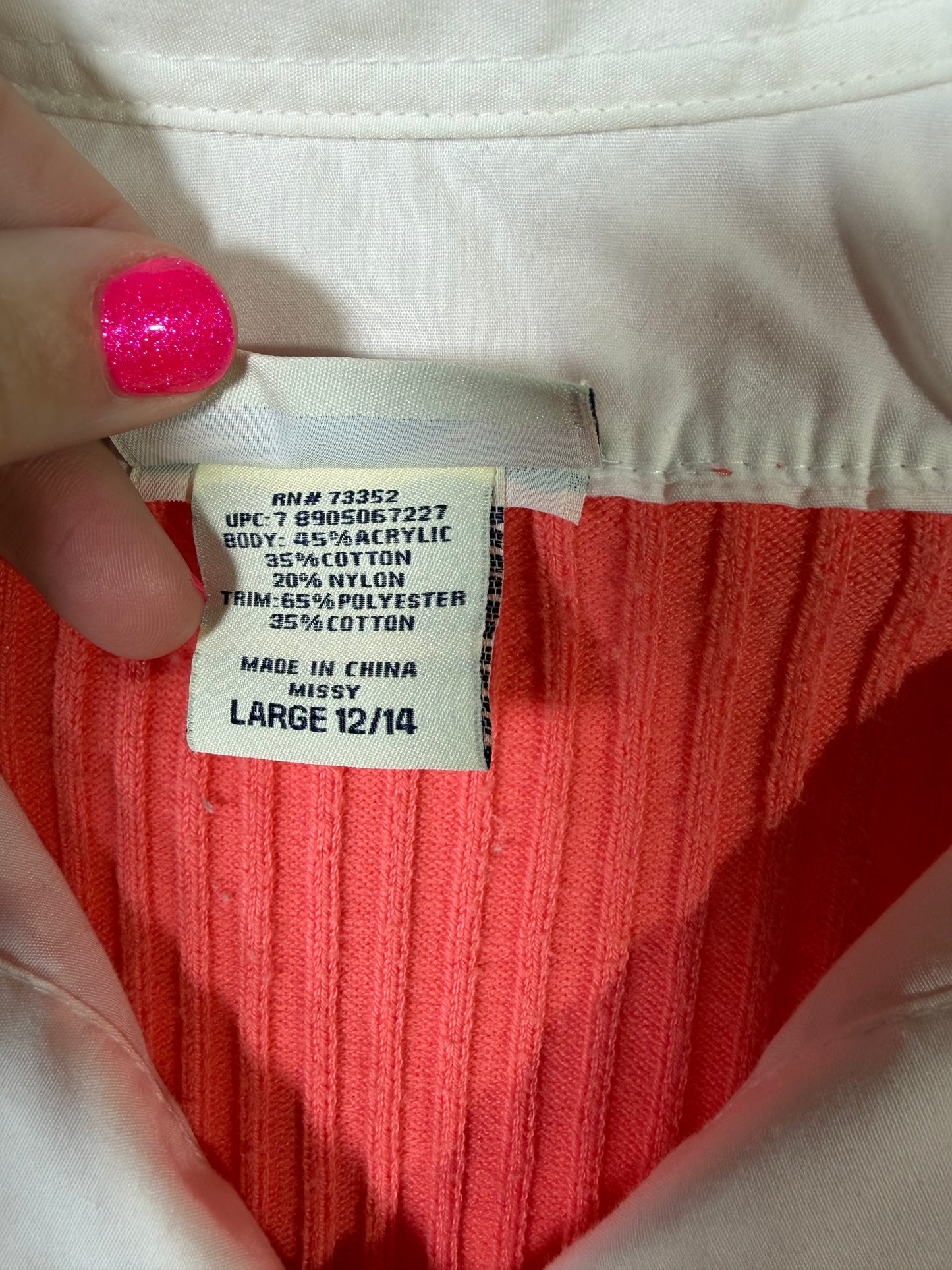 Vintage Y2K Faded Glory coral striped detail collared sweater