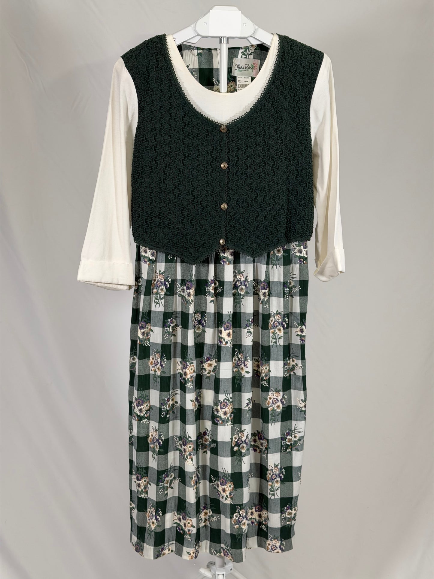 Vintage 90s Olivia Rose green gingham knit vest dress