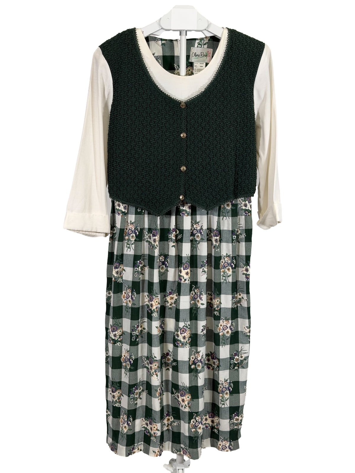 Vintage 90s Olivia Rose green gingham knit vest dress
