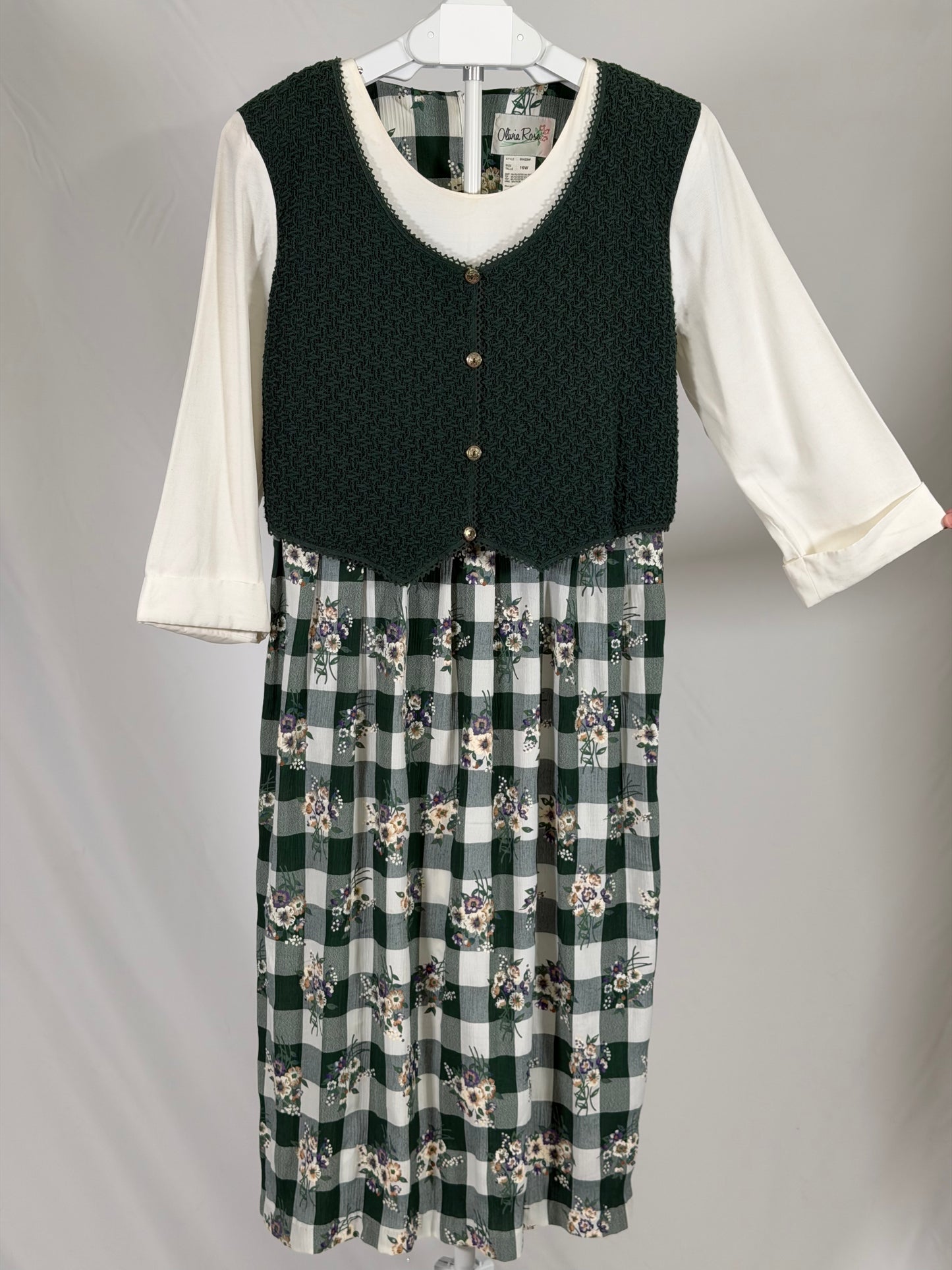 Vintage 90s Olivia Rose green gingham knit vest dress
