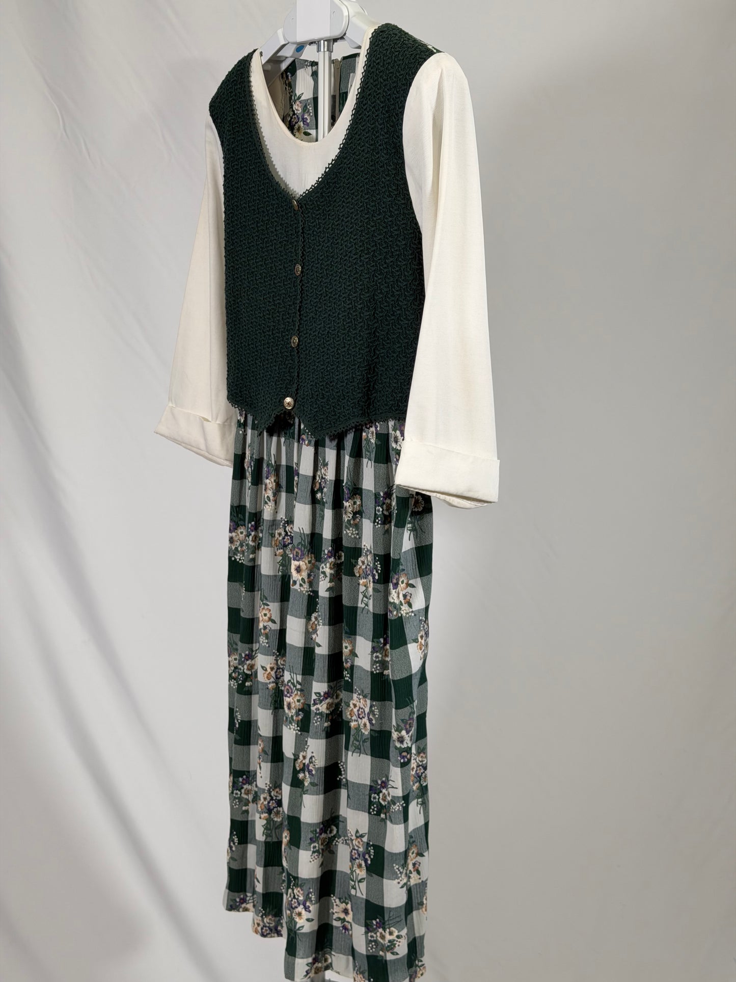 Vintage 90s Olivia Rose green gingham knit vest dress