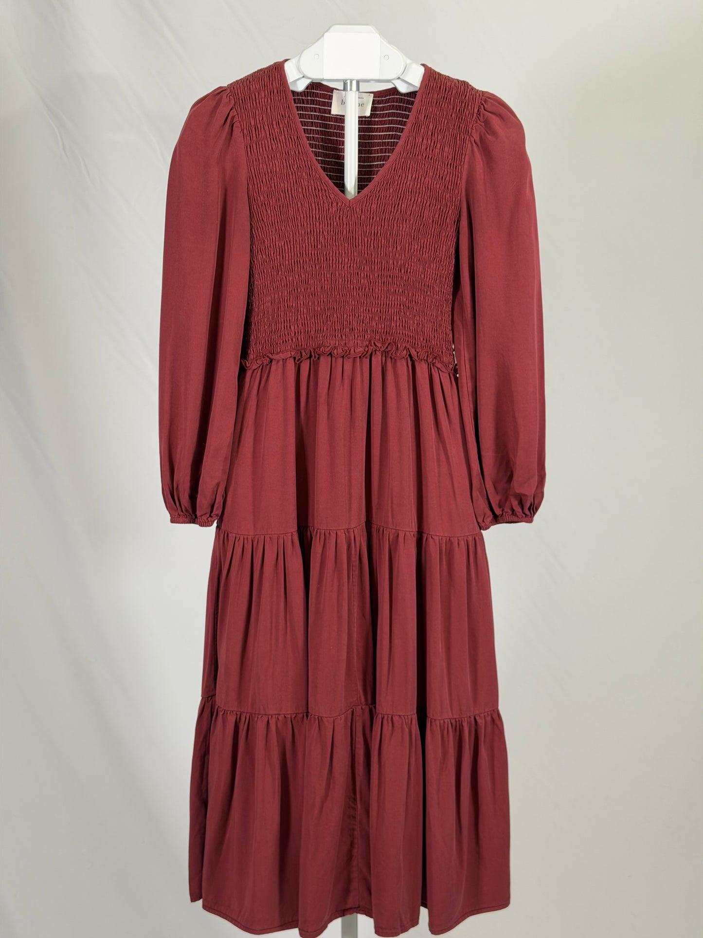 Bohme rusty smocked long sleeve midi dress