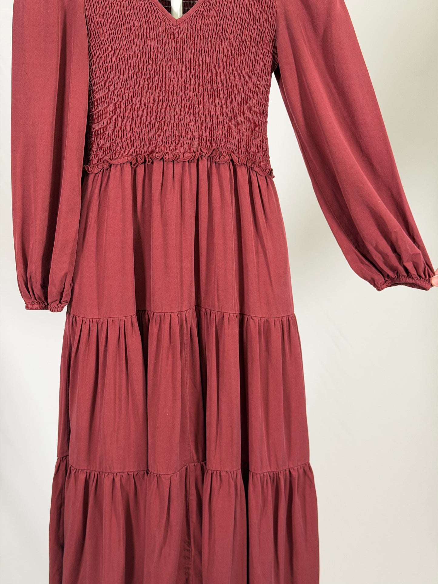 Bohme rusty smocked long sleeve midi dress