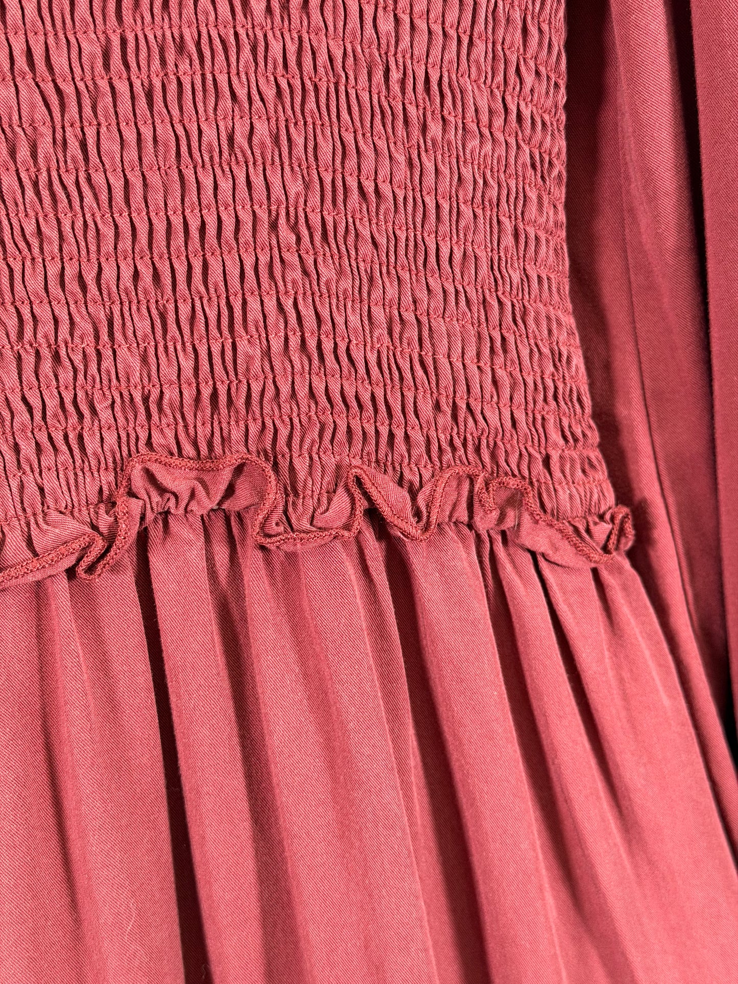 Bohme rusty smocked long sleeve midi dress