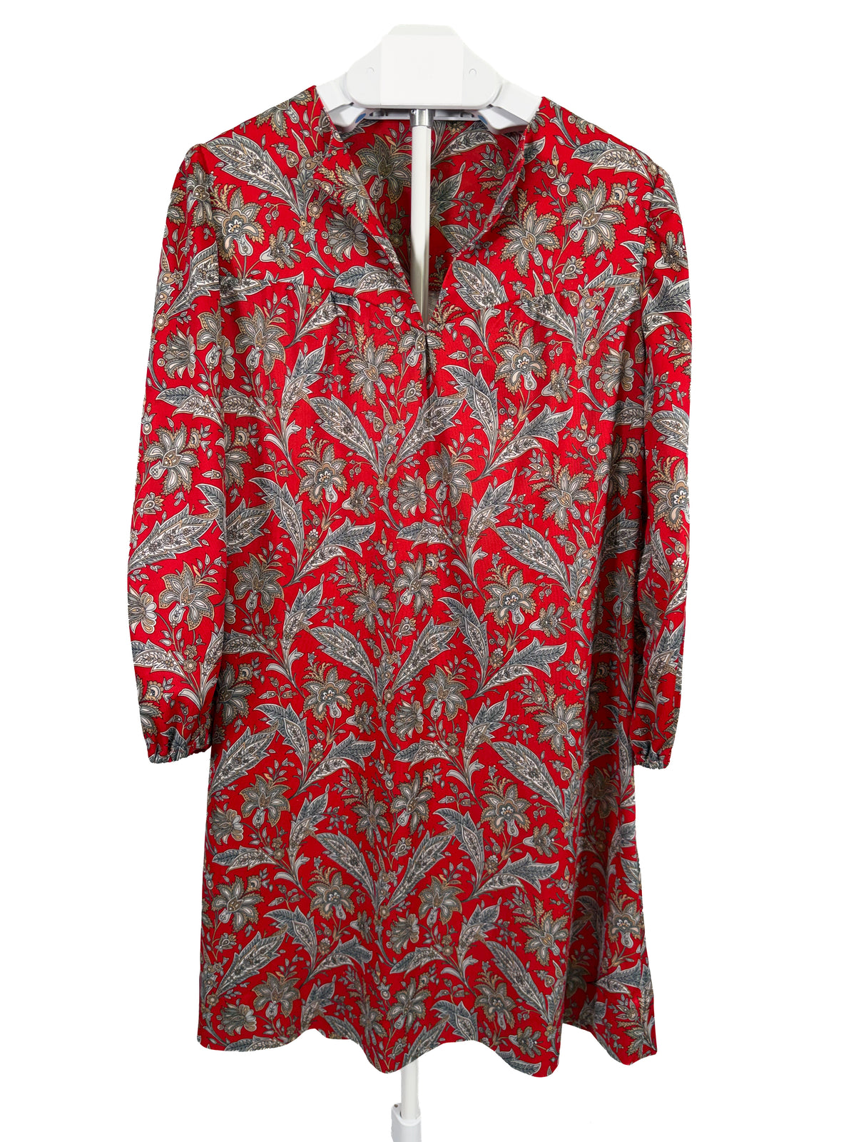 Vintage 70s red paisley long sleeve shift dress