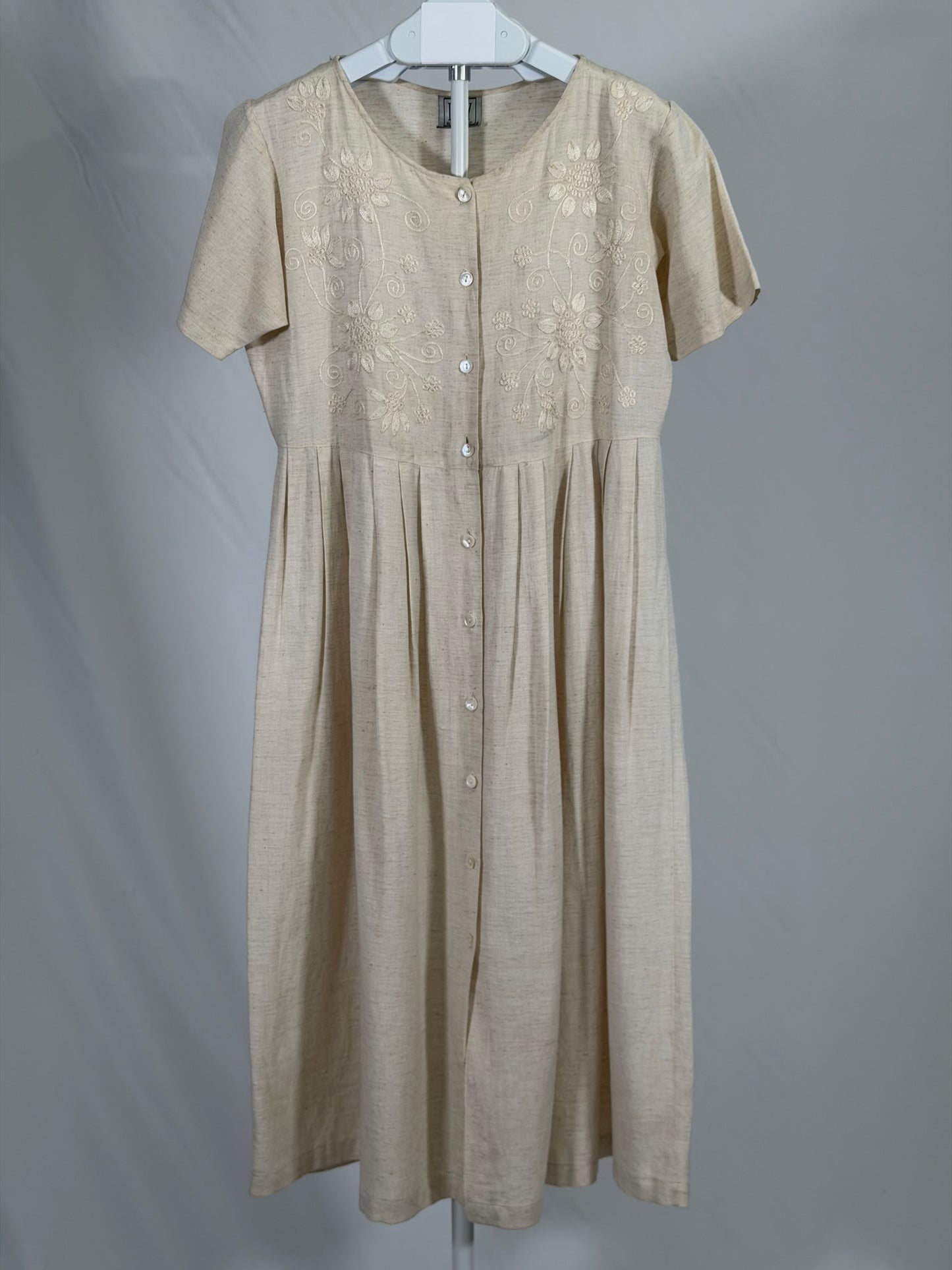 Vintage 90s Ivy Impressions cream linen midi dress