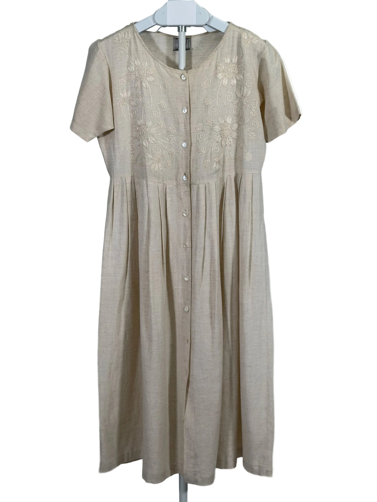 Vintage 90s Ivy Impressions cream linen midi dress