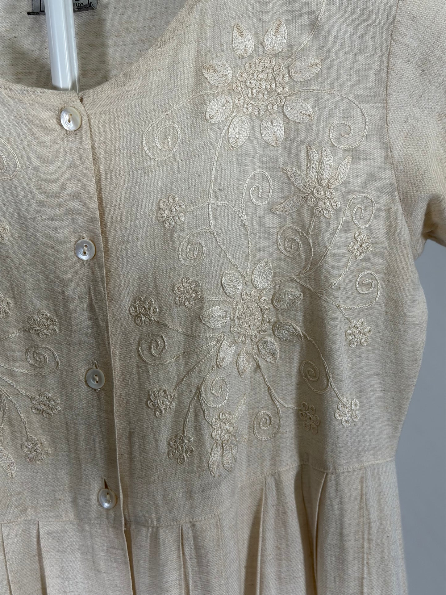 Vintage 90s Ivy Impressions cream linen midi dress