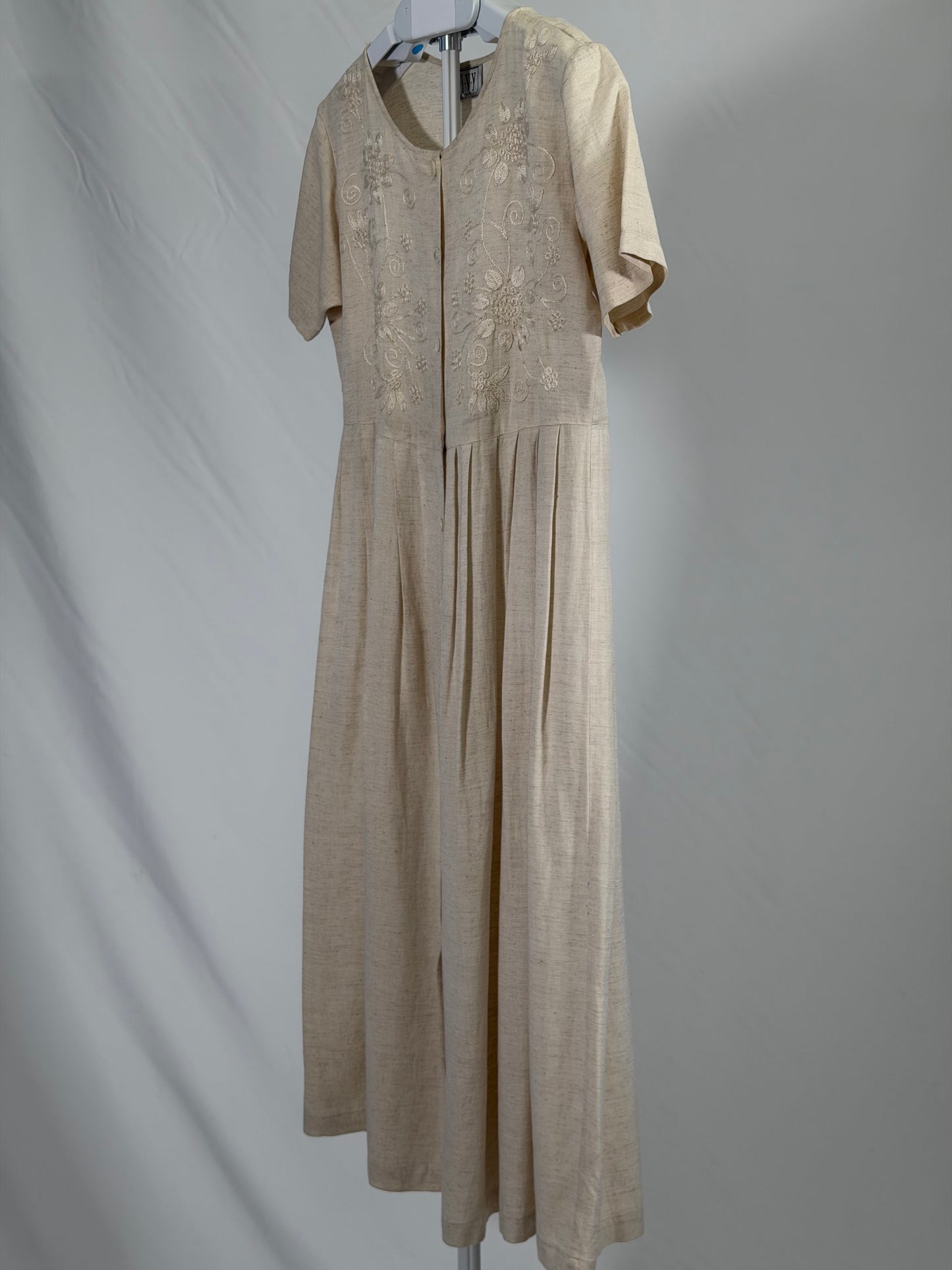 Vintage 90s Ivy Impressions cream linen midi dress