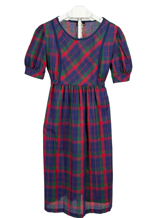 Vintage 80s Nu Venture poof sleeve plaid midi dress