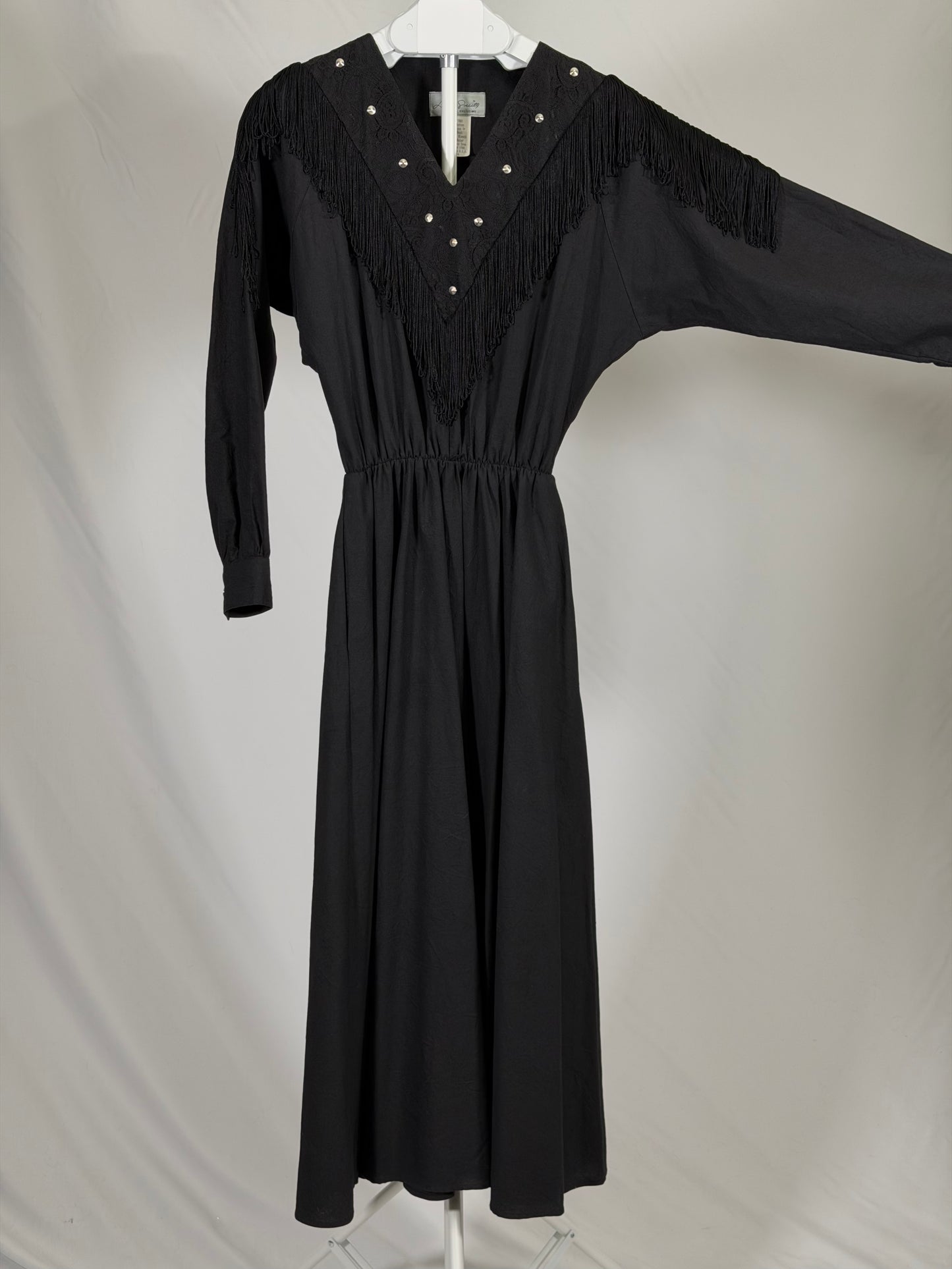 Vintage 80s black fringe western dress