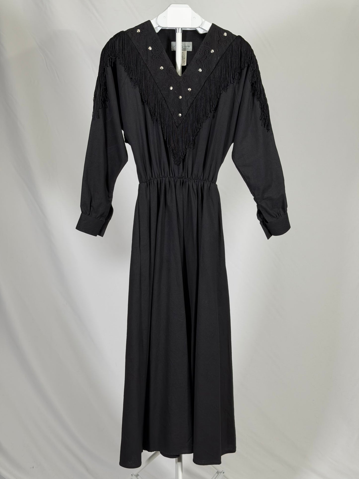 Vintage 80s black fringe western dress