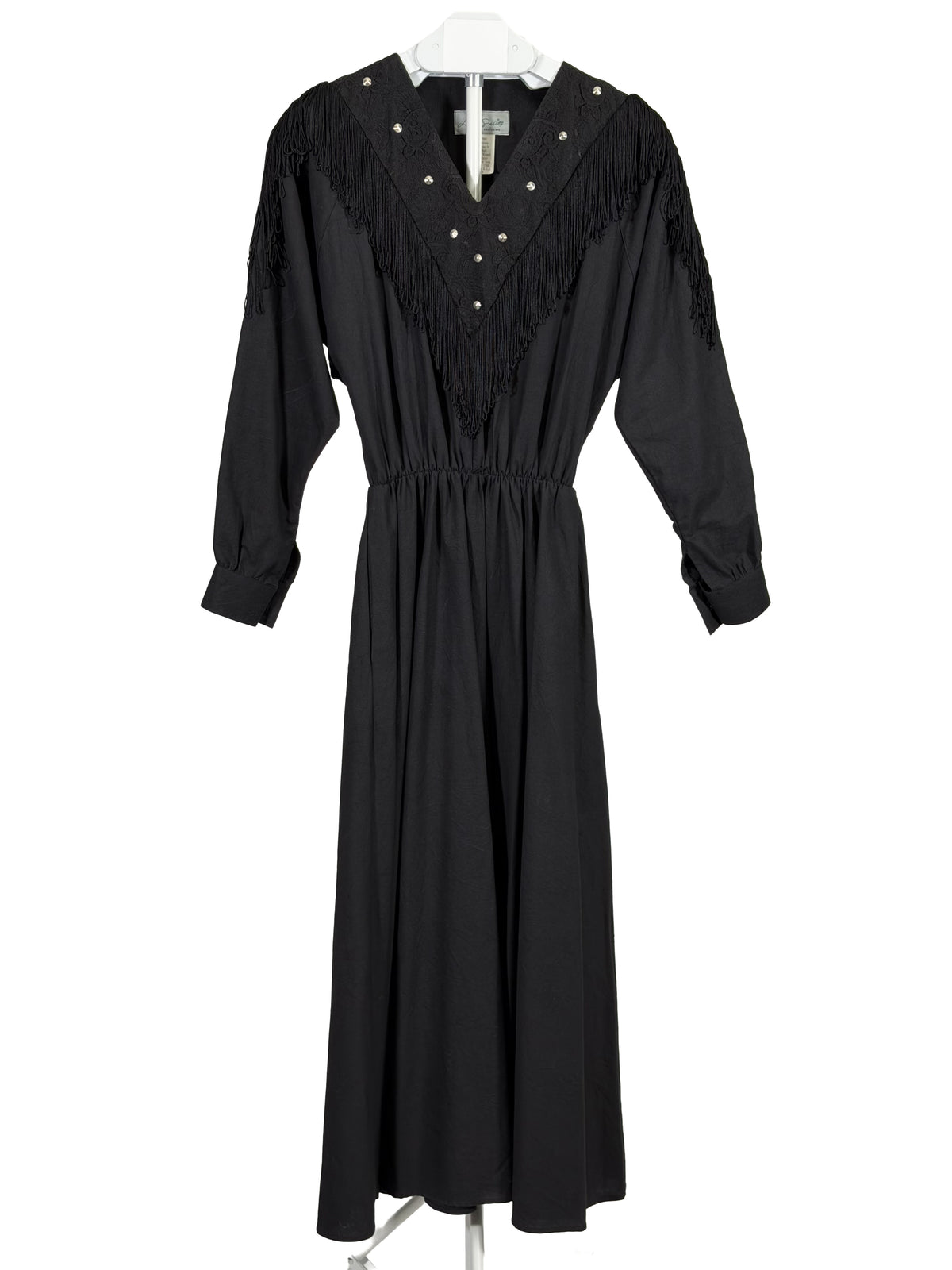 Vintage 80s black fringe western dress