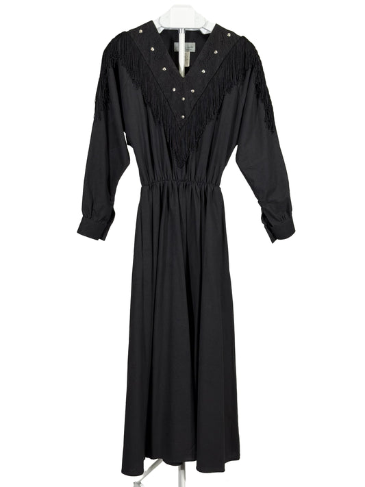 Vintage 80s black fringe western dress