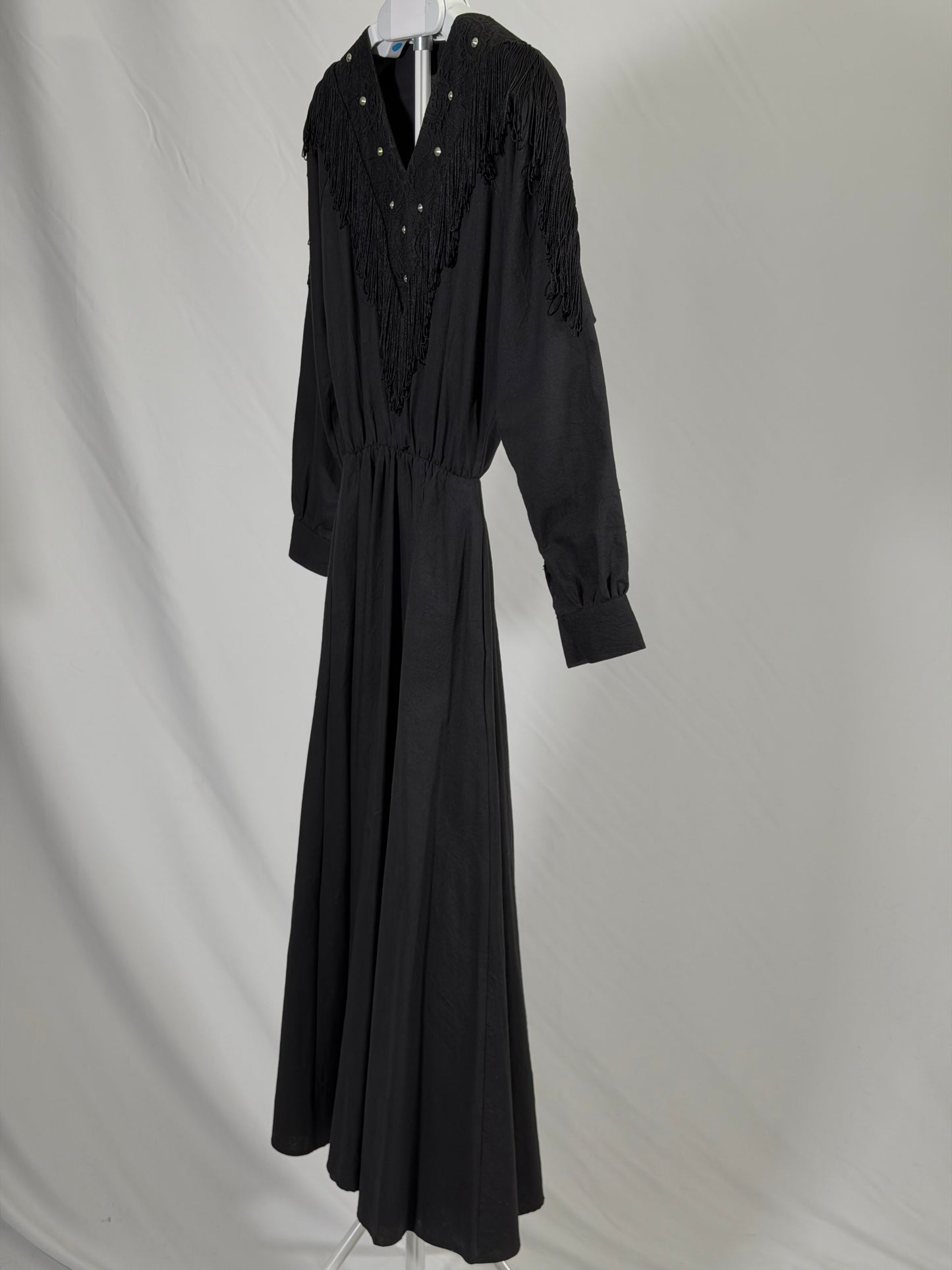 Vintage 80s black fringe western dress