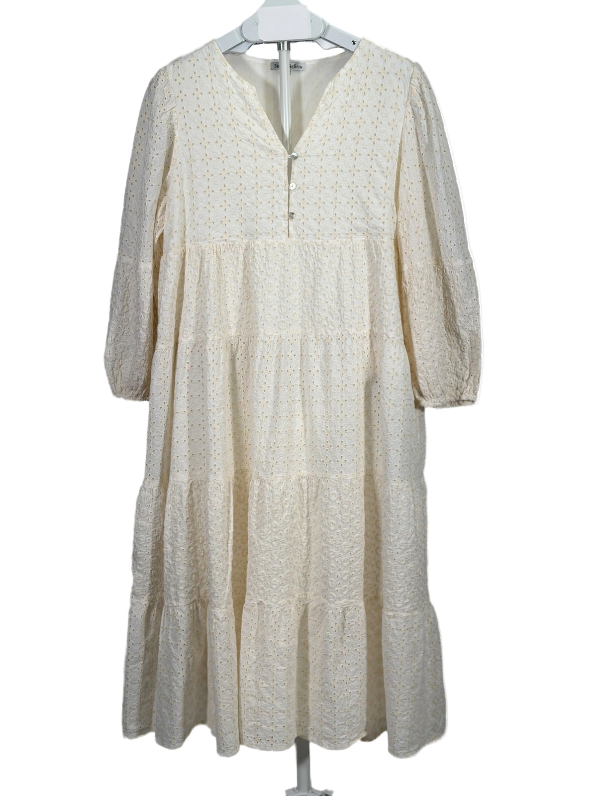 See and Be Seen cream eyelet tiered midi dress