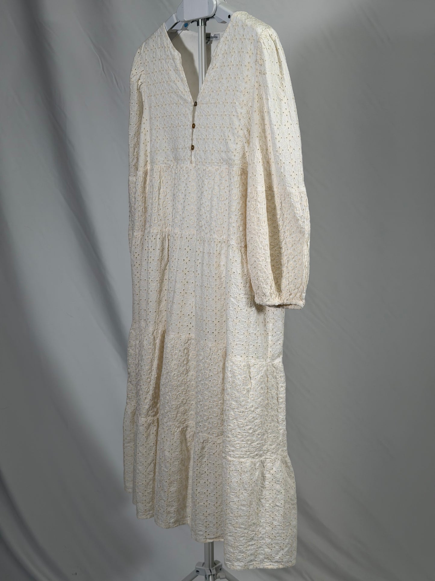 See and Be Seen cream eyelet tiered midi dress