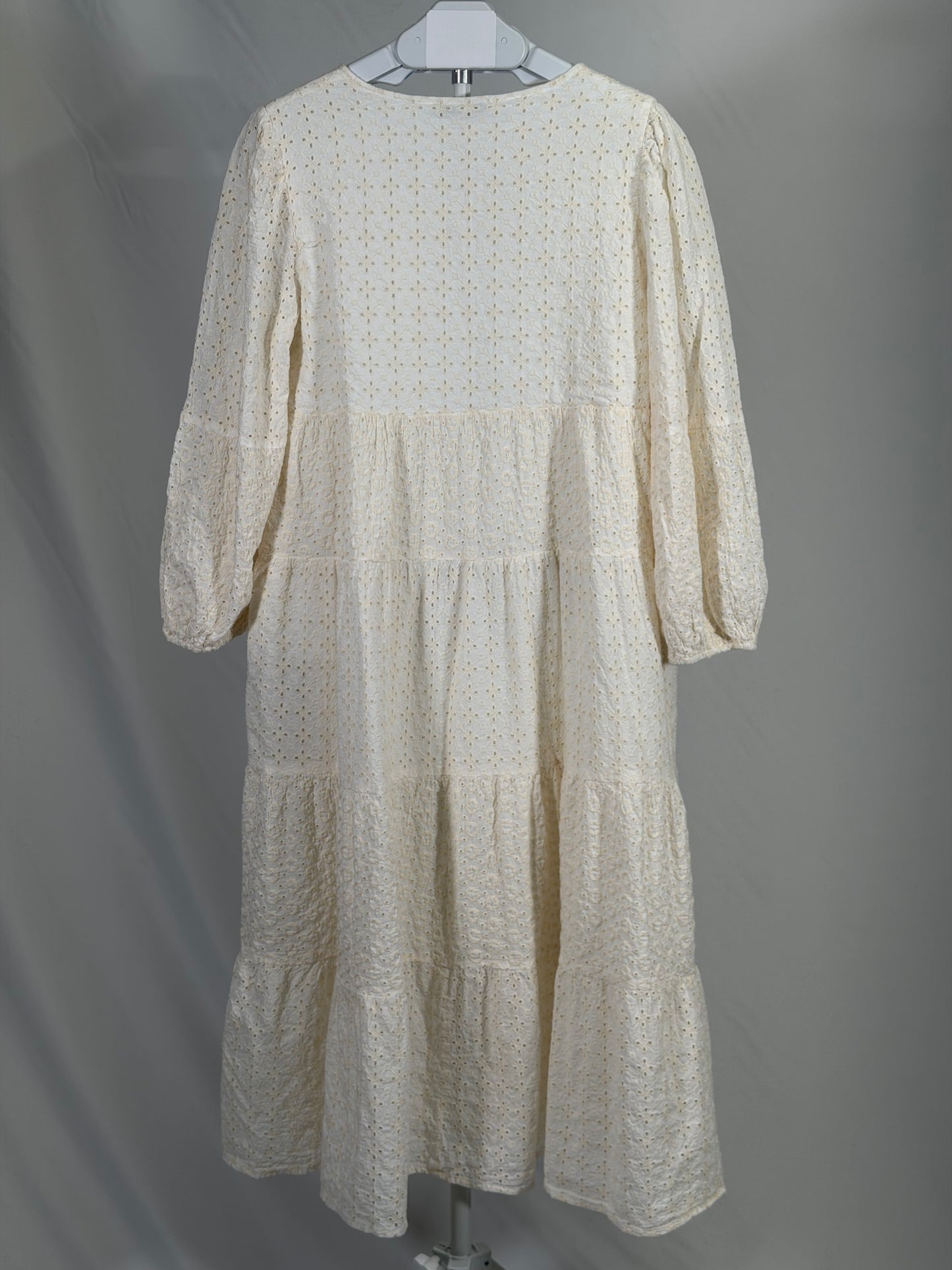 See and Be Seen cream eyelet tiered midi dress
