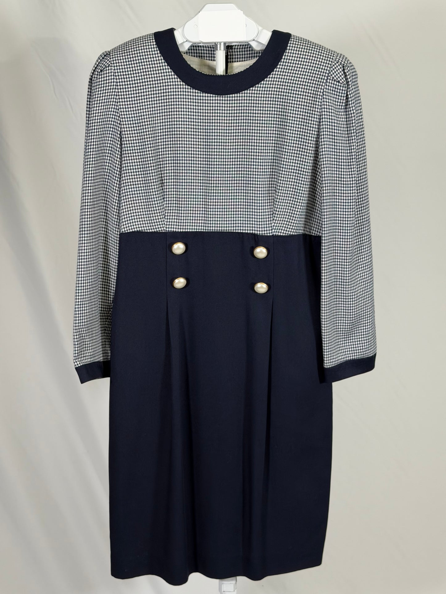 Vintage 80s/90s Santa Fe navy houndstooth midi dress