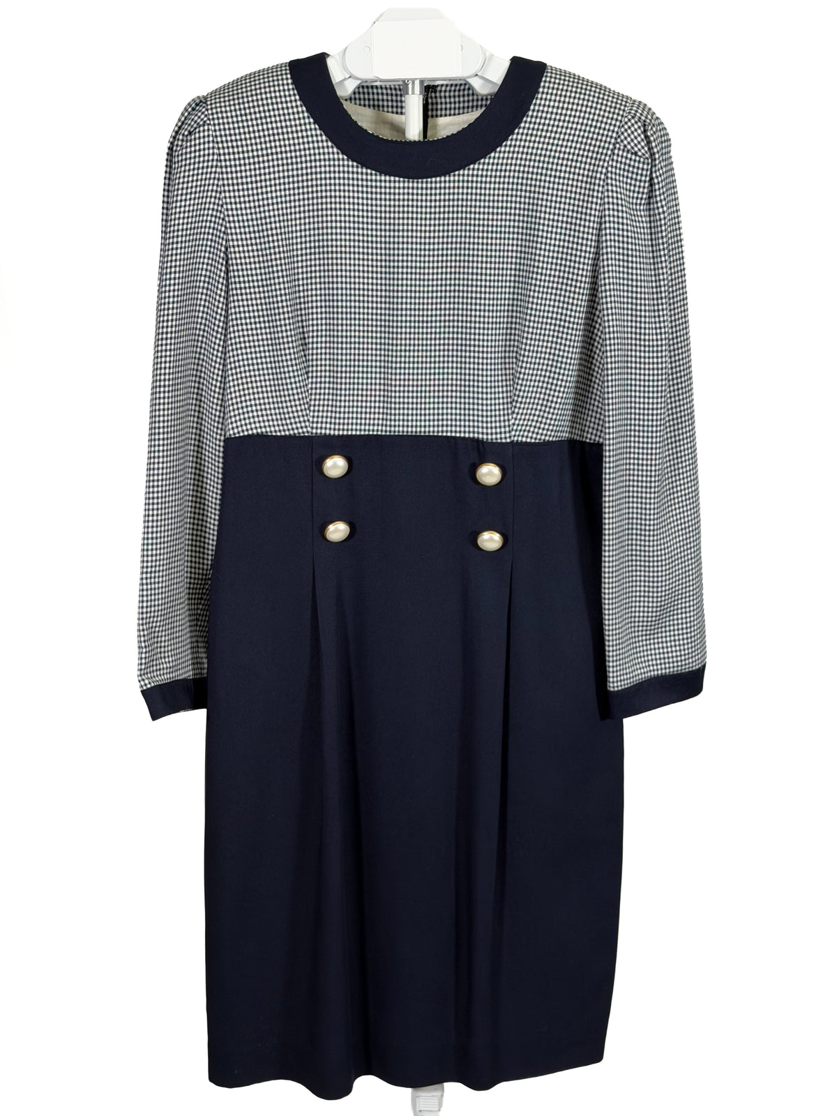 Vintage 80s/90s Santa Fe navy houndstooth midi dress