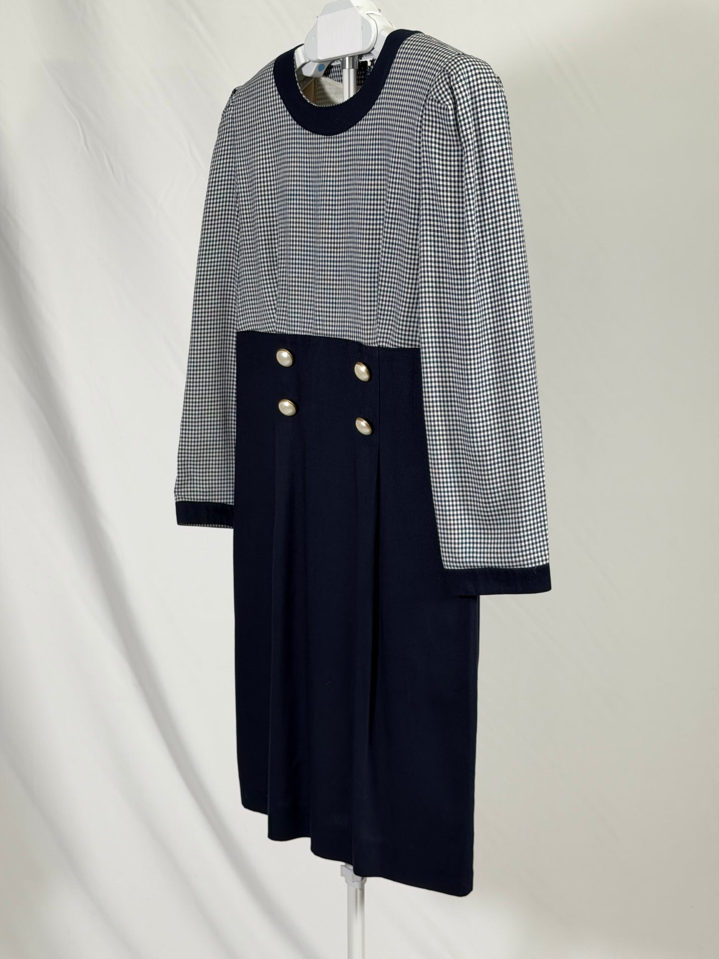 Vintage 80s/90s Santa Fe navy houndstooth midi dress