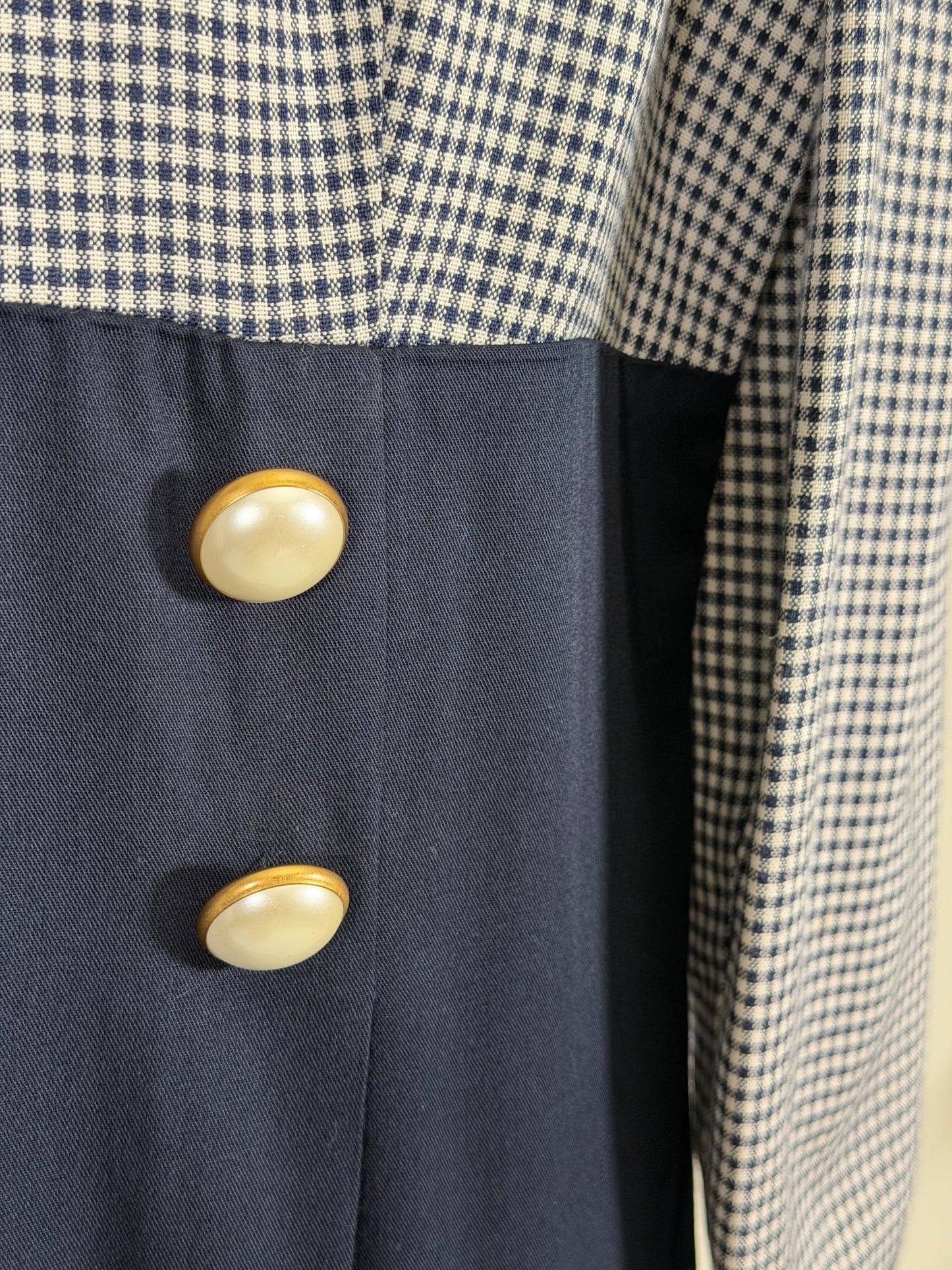 Vintage 80s/90s Santa Fe navy houndstooth midi dress