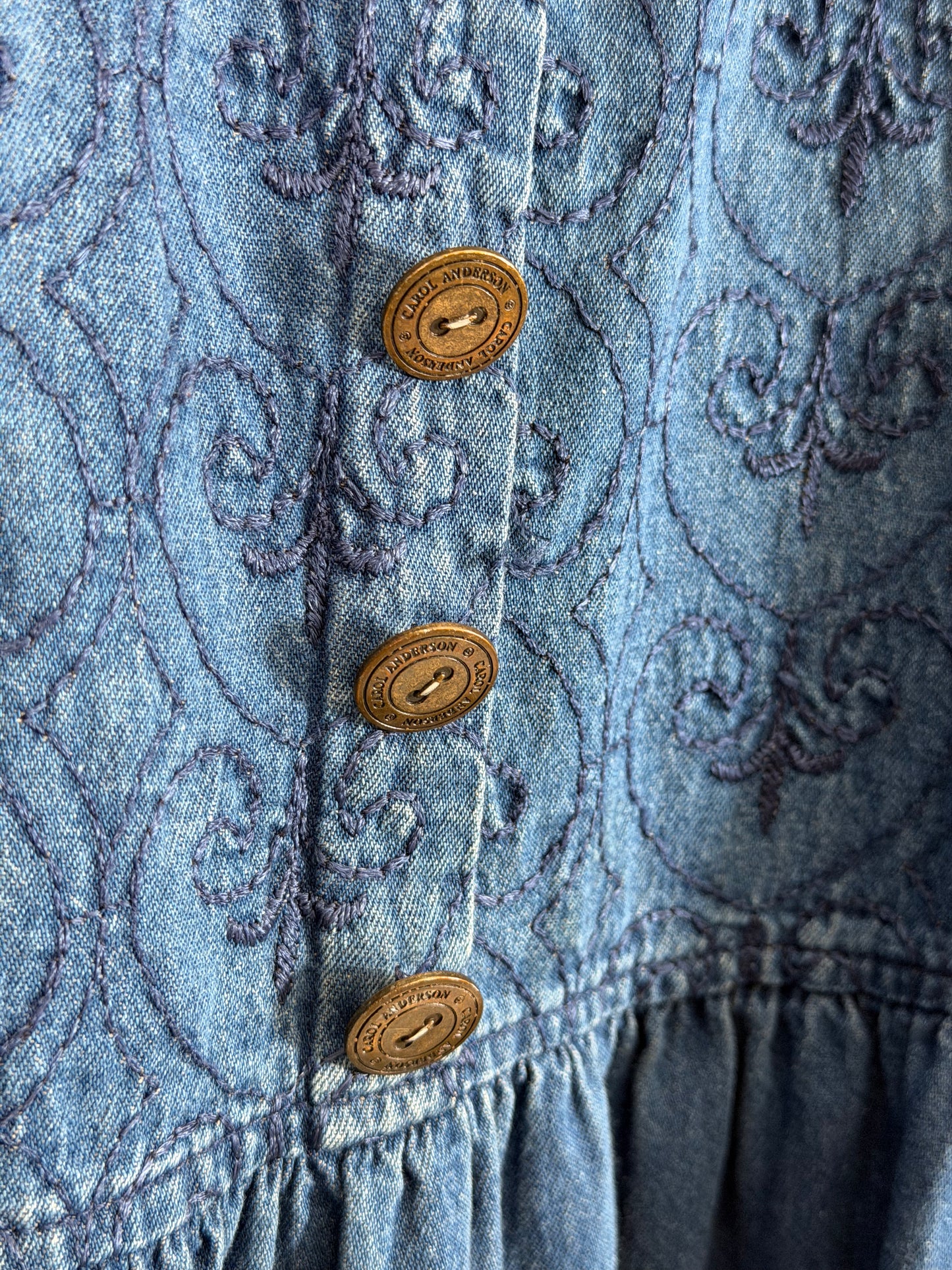 Vintage 90s Carol Anderson C. embroidered denim jumper dress