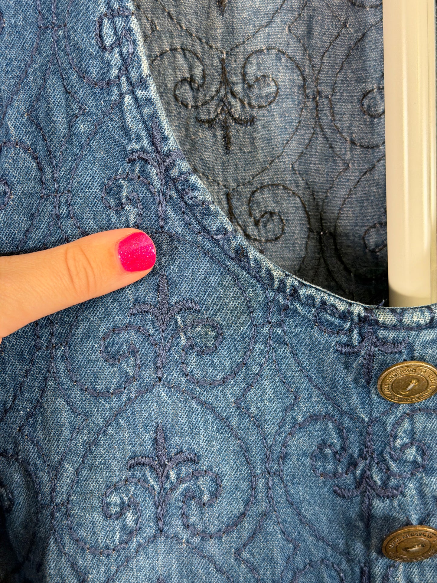 Vintage 90s Carol Anderson C. embroidered denim jumper dress
