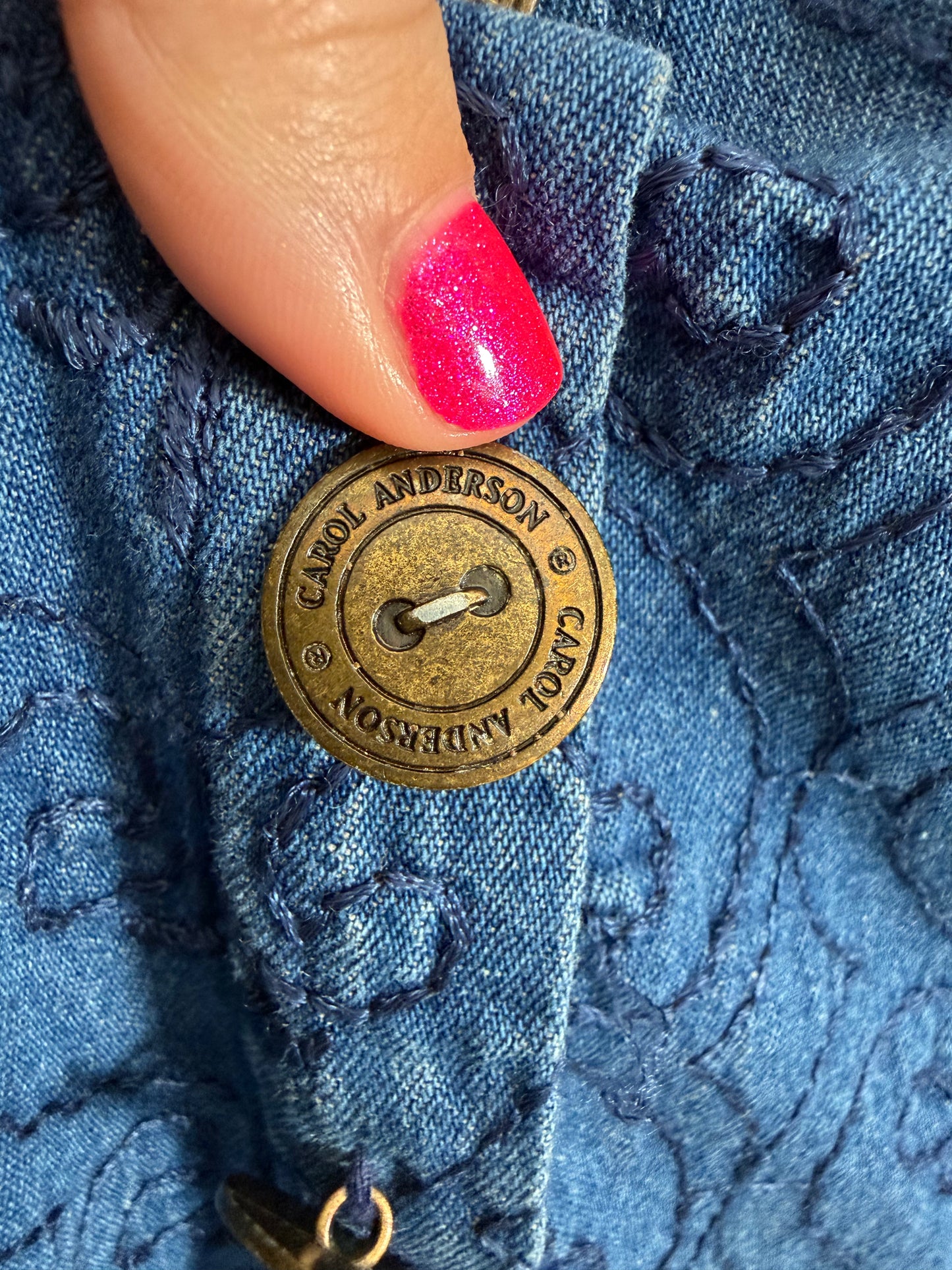 Vintage 90s Carol Anderson C. embroidered denim jumper dress