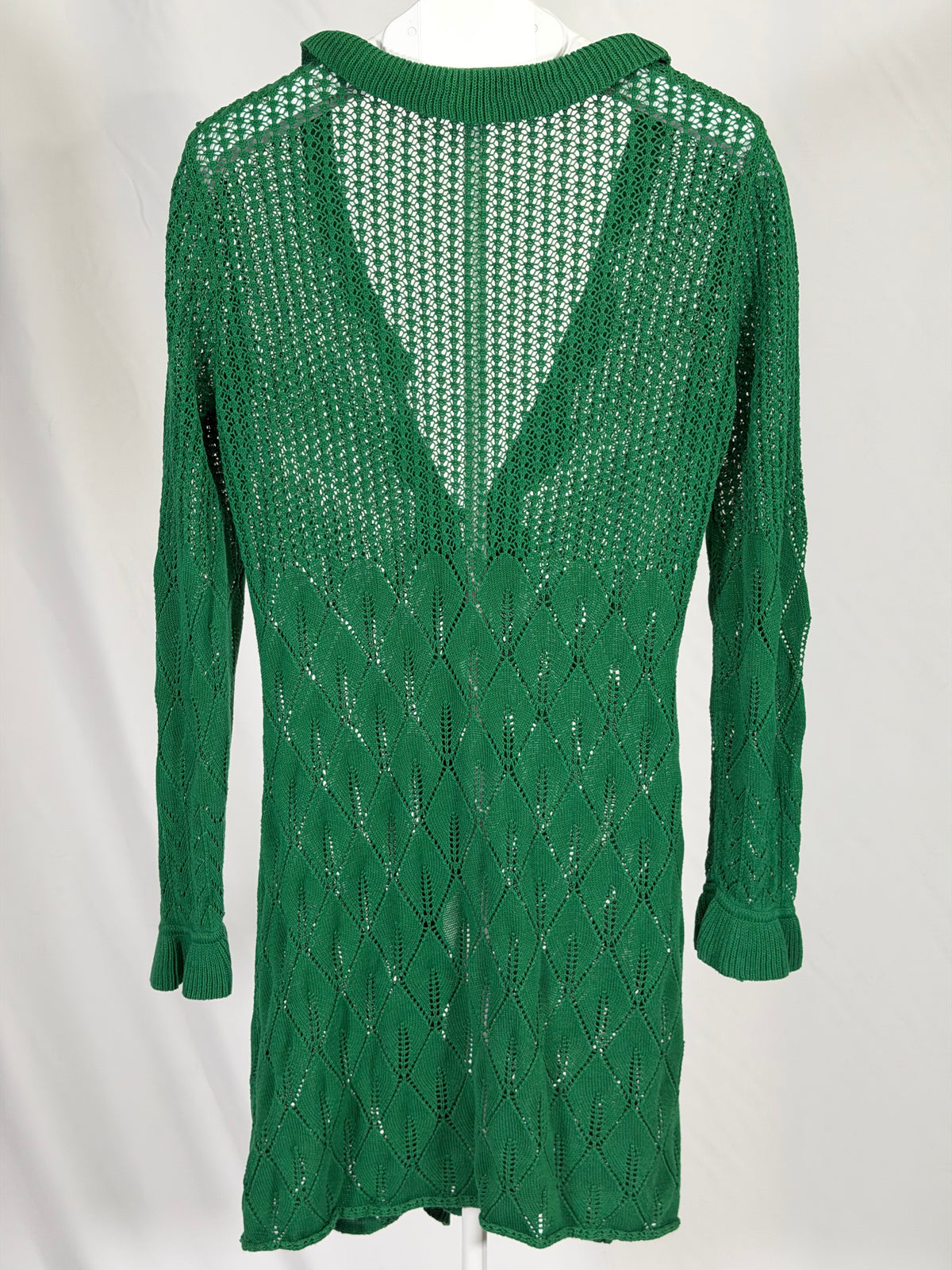 Vintage Y2K ECI green open knit ruffle tie front duster cardigan