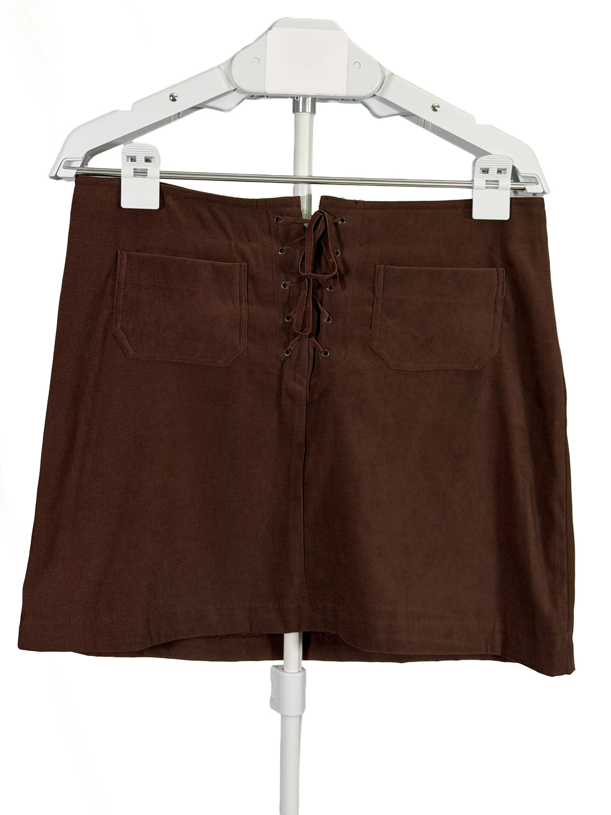 Vintage Y2K La Belle brown faux suede lace up mini skirt