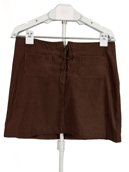 Vintage Y2K La Belle brown faux suede lace up mini skirt