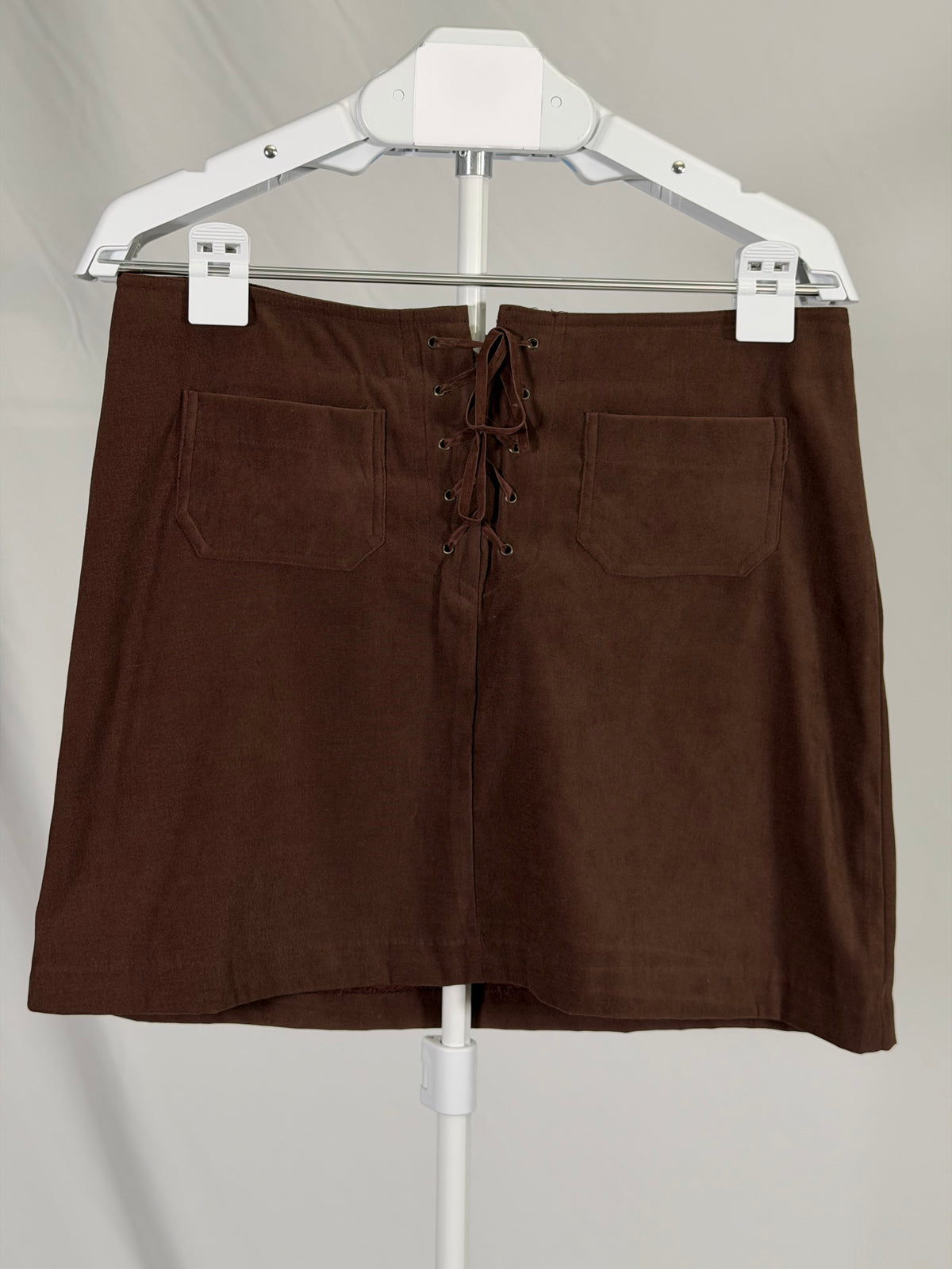 Vintage Y2K La Belle brown faux suede lace up mini skirt