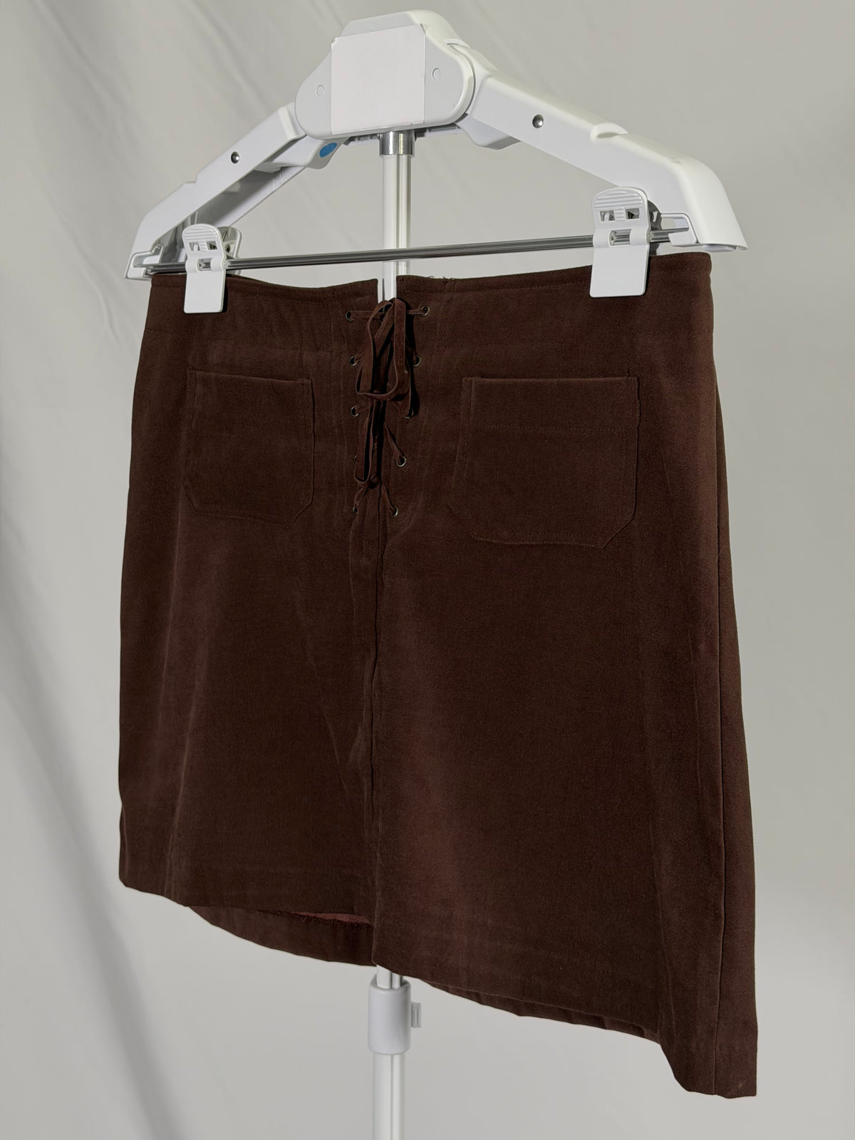 Vintage Y2K La Belle brown faux suede lace up mini skirt