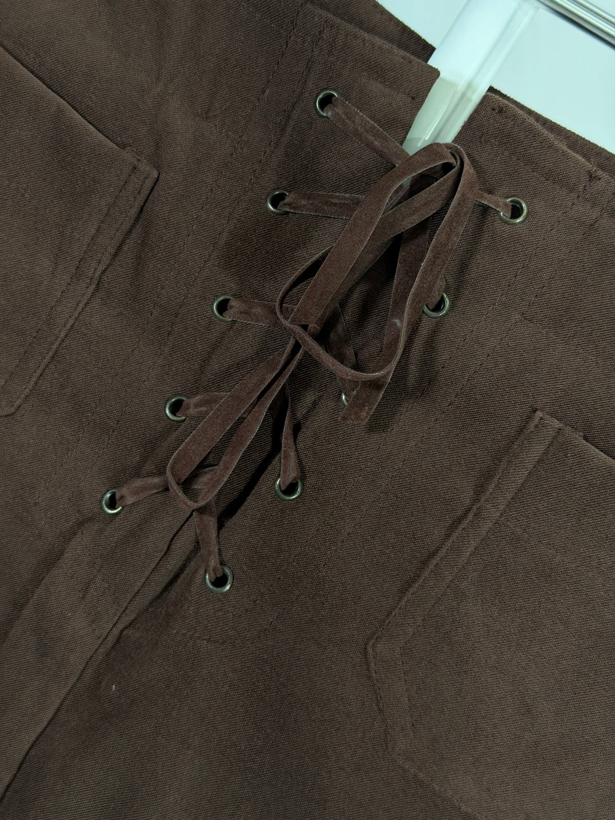Vintage Y2K La Belle brown faux suede lace up mini skirt