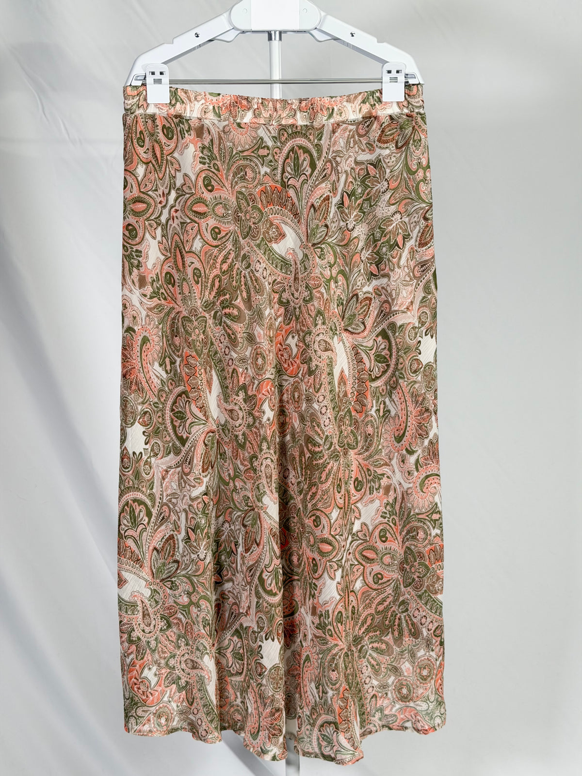 Terracotta sage green paisley chiffon maxi skirt