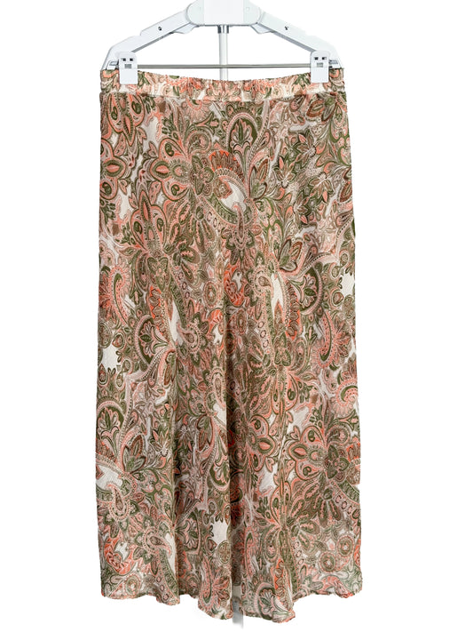 Terracotta sage green paisley chiffon maxi skirt