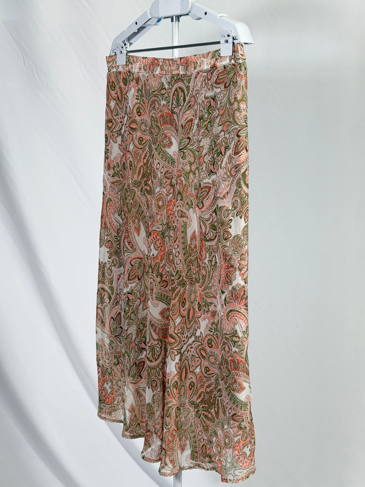 Terracotta sage green paisley chiffon maxi skirt
