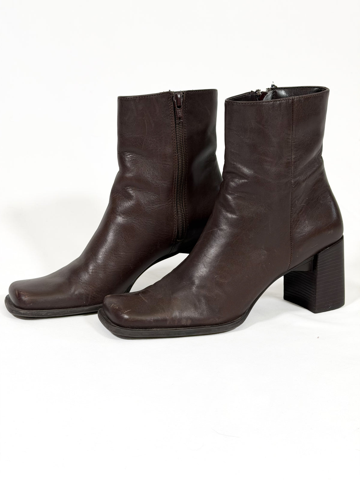 Vintage 90s Y2K Nine West brown leather square toe boots