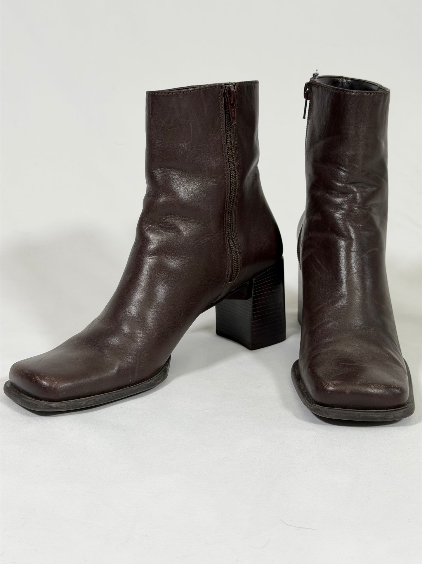 Vintage 90s Y2K Nine West brown leather square toe boots