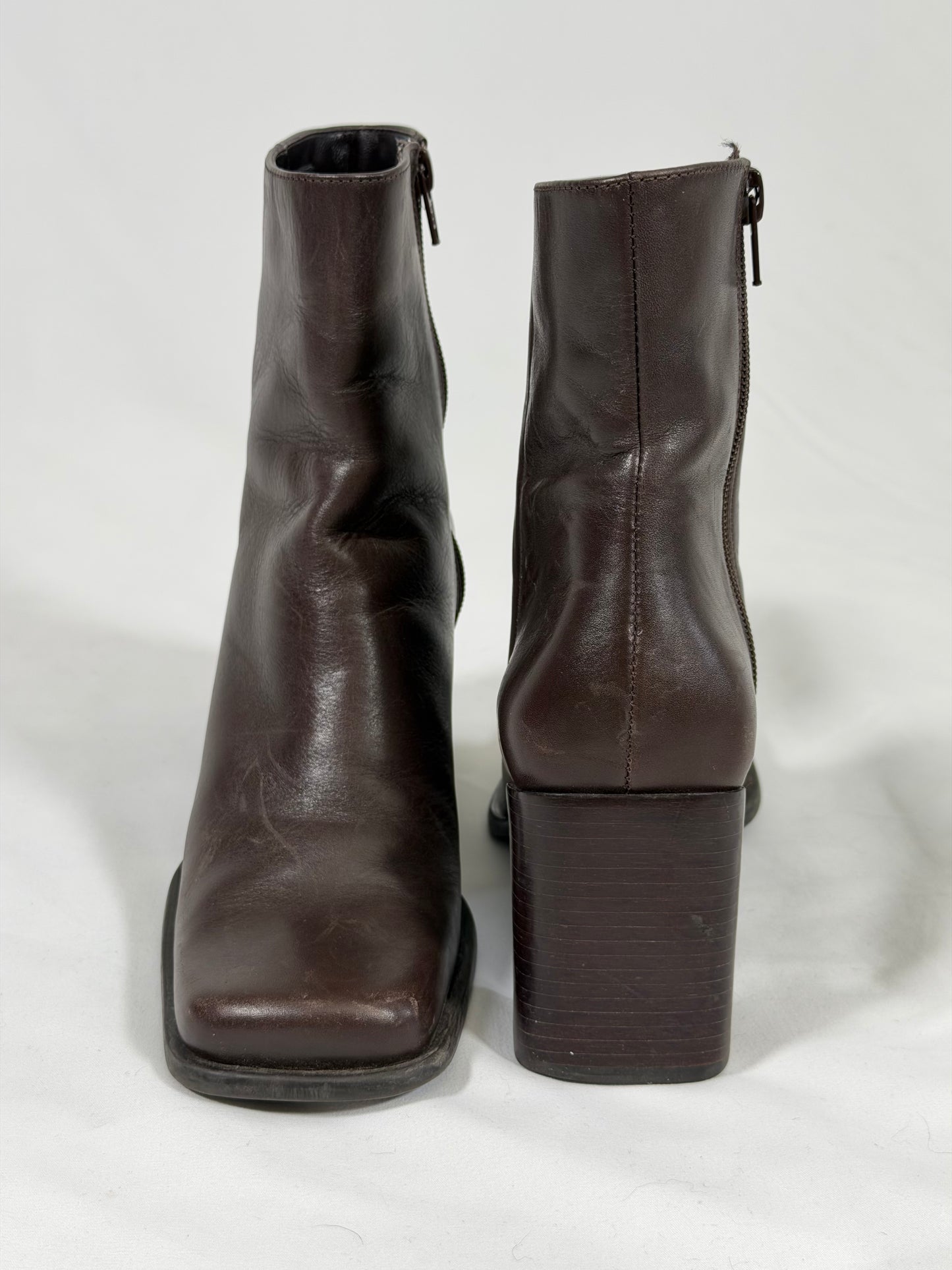 Vintage 90s Y2K Nine West brown leather square toe boots