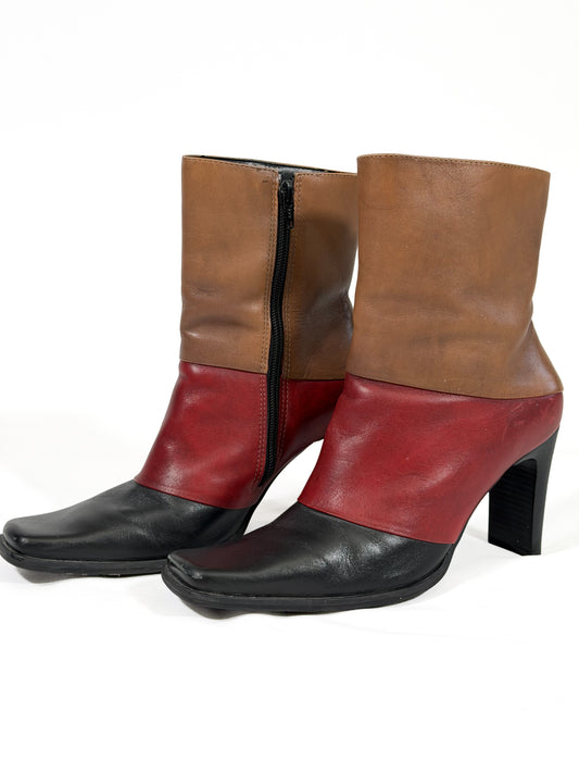 Vintage 90s Y2K colorblock leather square toe boots