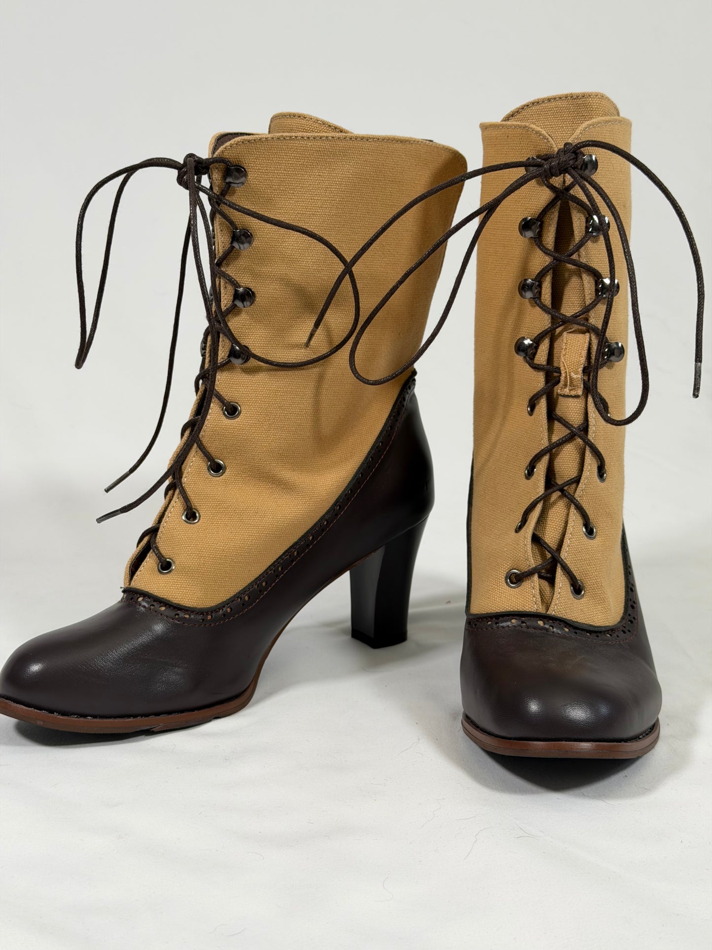 Edwardian/victorian style brown canvas lace-up boots