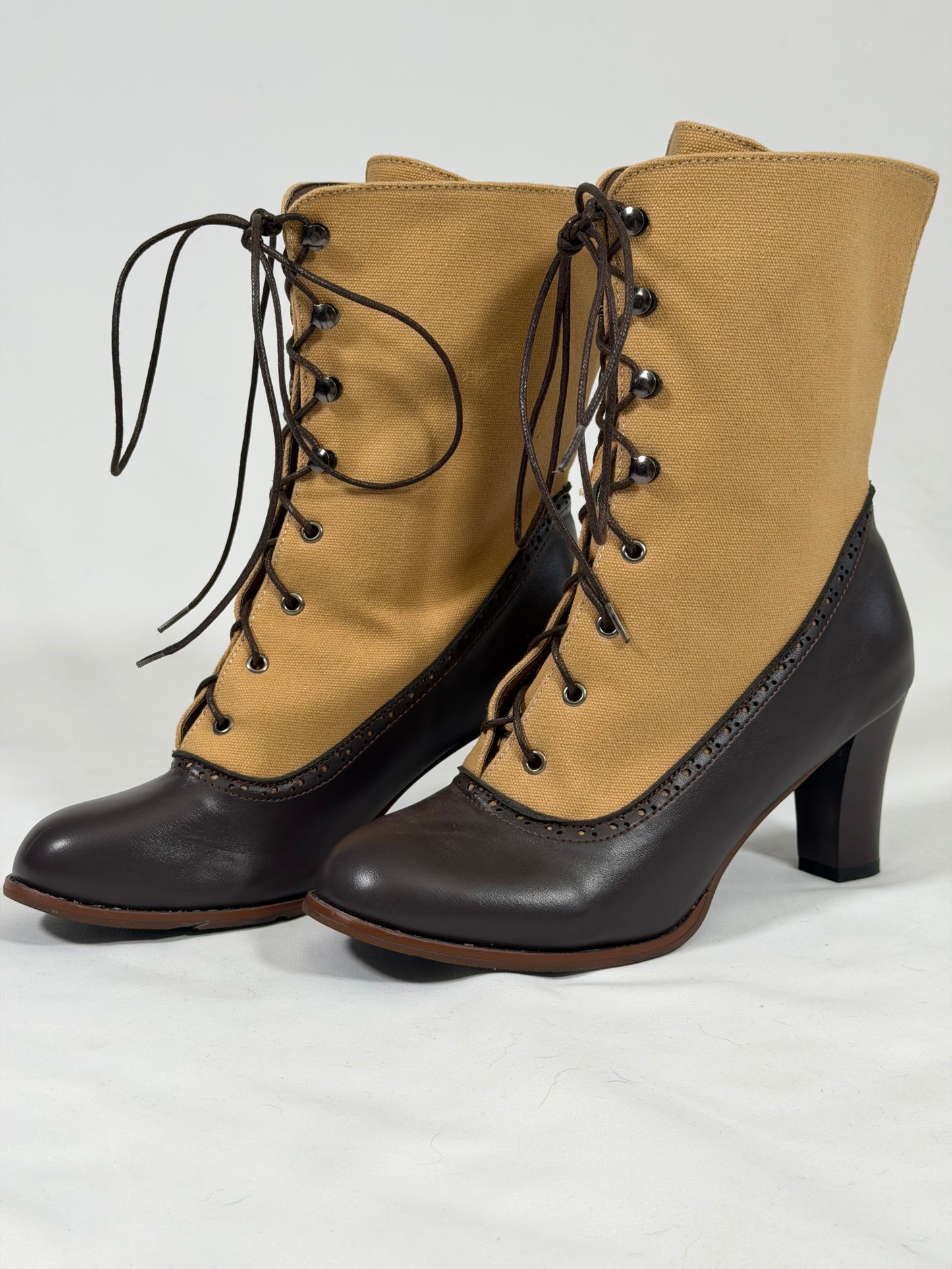 Edwardian/victorian style brown canvas lace-up boots