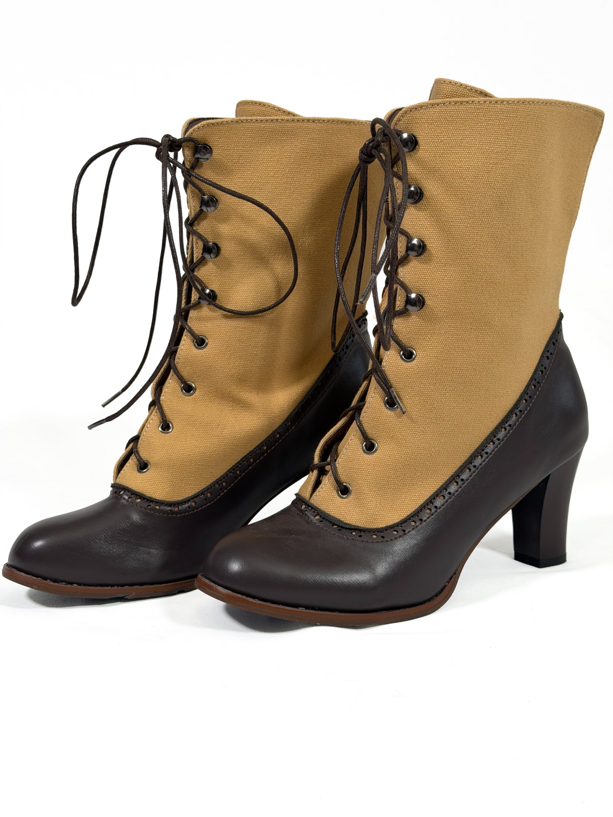 Edwardian/victorian style brown canvas lace-up boots