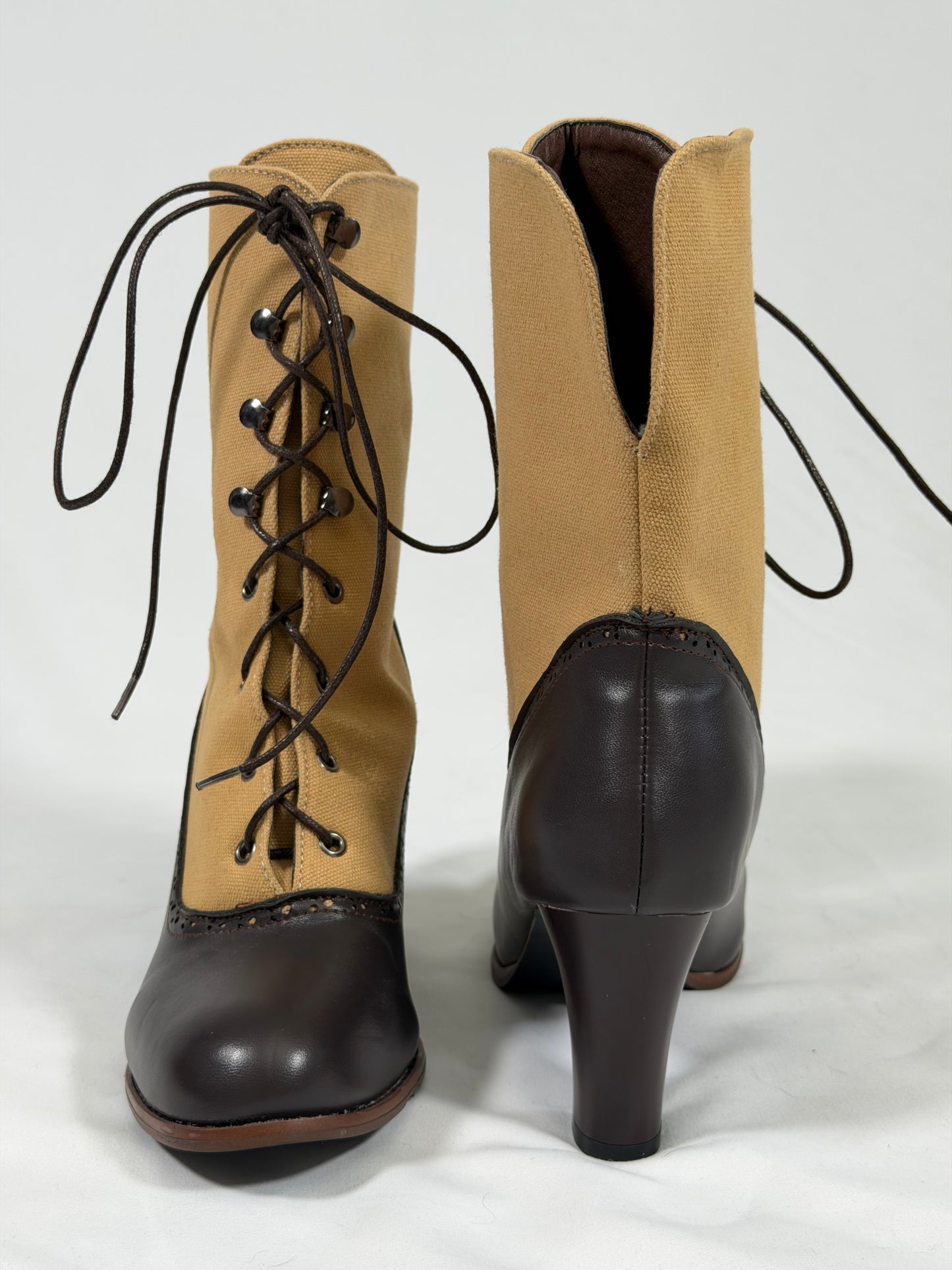 Edwardian/victorian style brown canvas lace-up boots