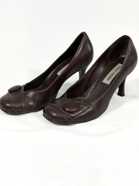 Vintage Y2K Steven Madden brown leather kitten heels