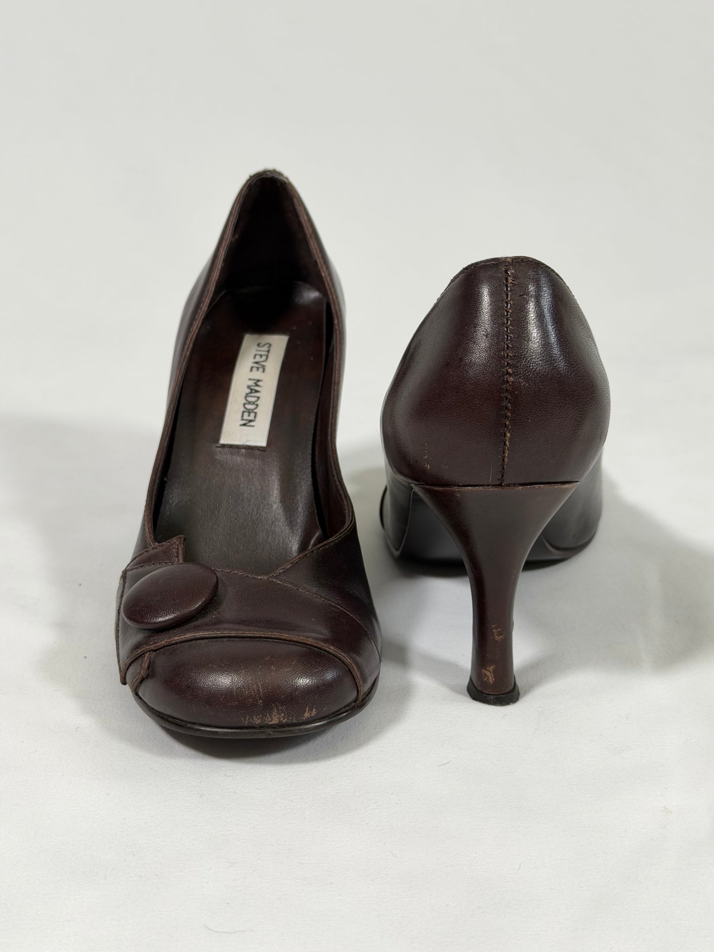 Vintage Y2K Steven Madden brown leather kitten heels